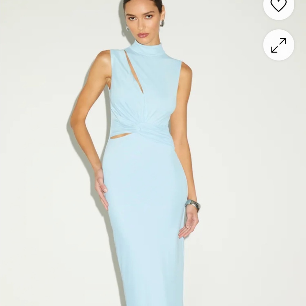 Kamara Light Blue Mesh Cutout Knotted Midi Dress